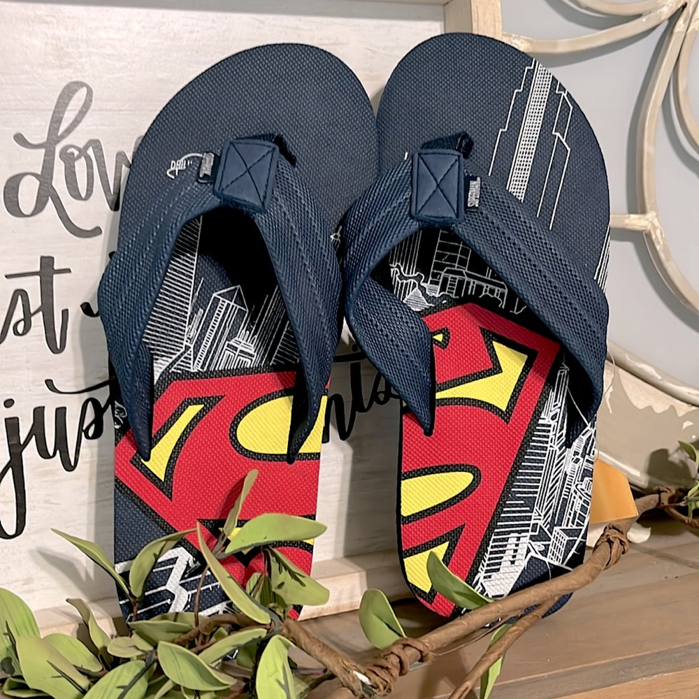 Superman Flip Flops Mens 7/8 Small Blue DC Comics
